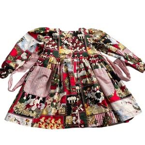 Cotton Collection Christmas Print Dress 3T Puffy‎ Sleeves Holiday Winter